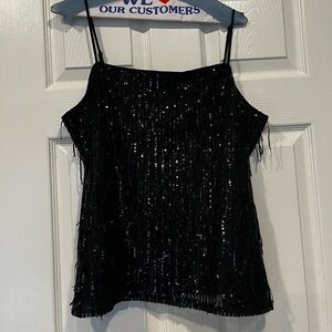 Spaghetti strap sequin tank top. Black. NWT